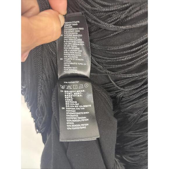 H & M Black Slouch Fringe Cocktail Party Dress New With Tags Womens Size S - Picture 13 of 14